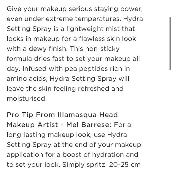 🟢 ILLAMASQUA Hydra Setting Spray Full Size 3.3 fl oz NWT - Picture 8 of 9